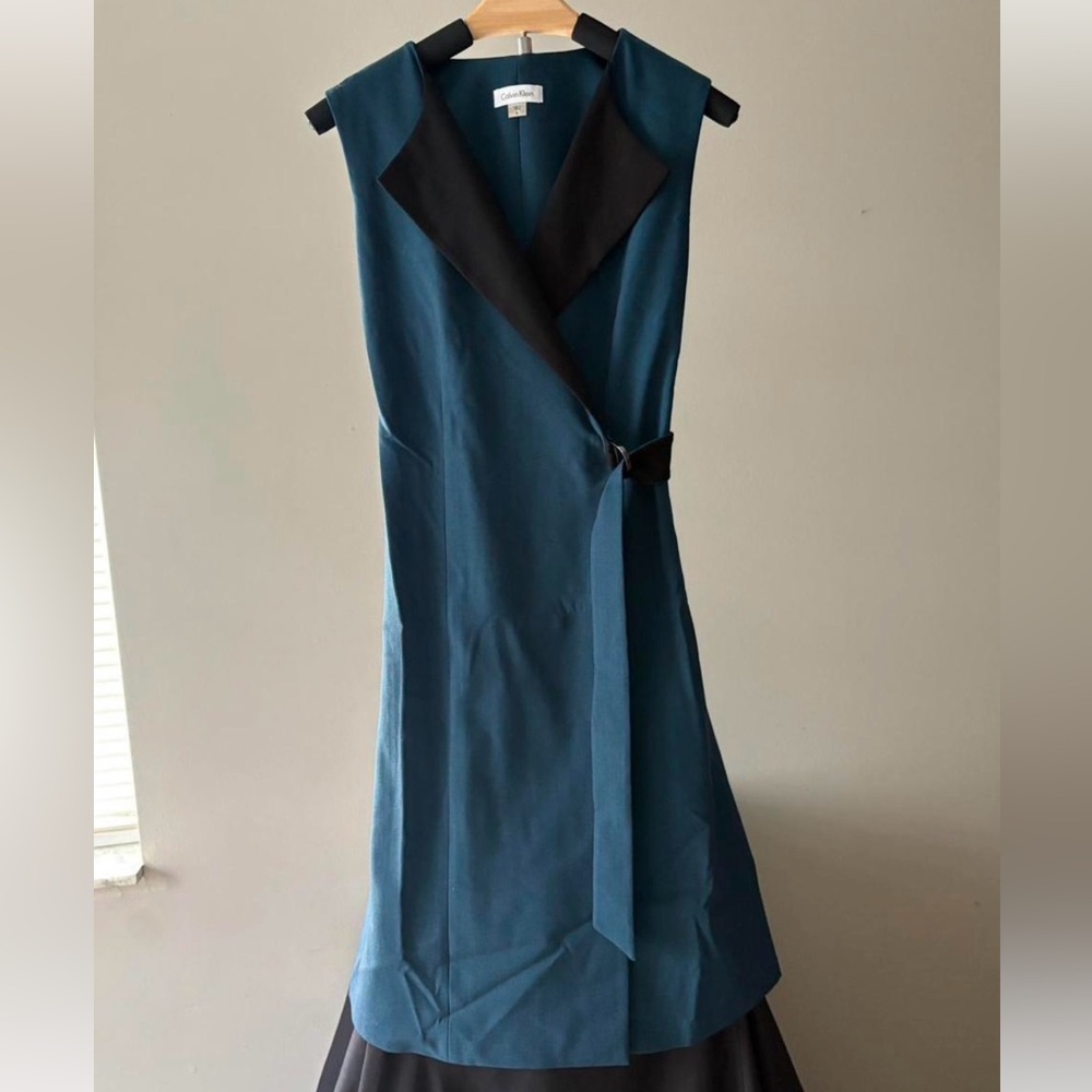 Calvin Klein Sleeveless Teal and Black Midi Dress